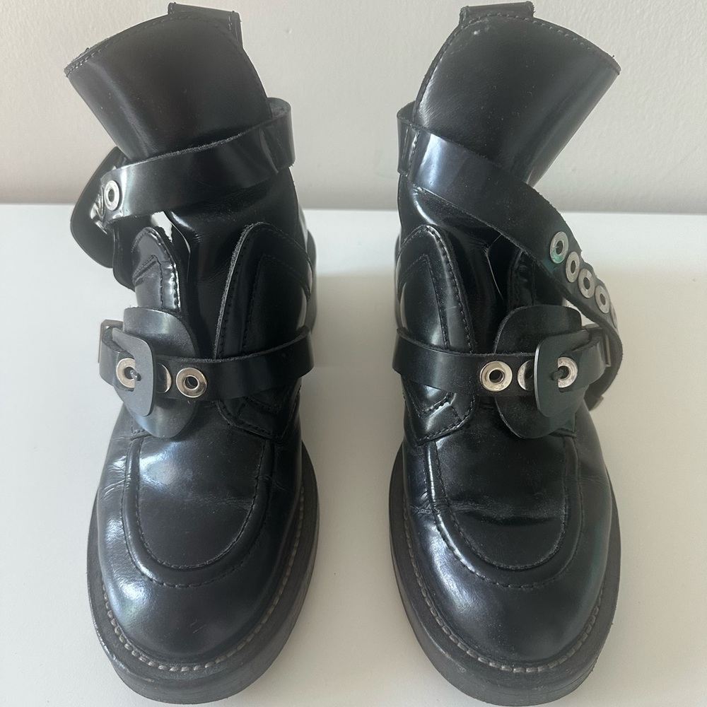 Balenciaga Black Leather Ankle Boots with Straps